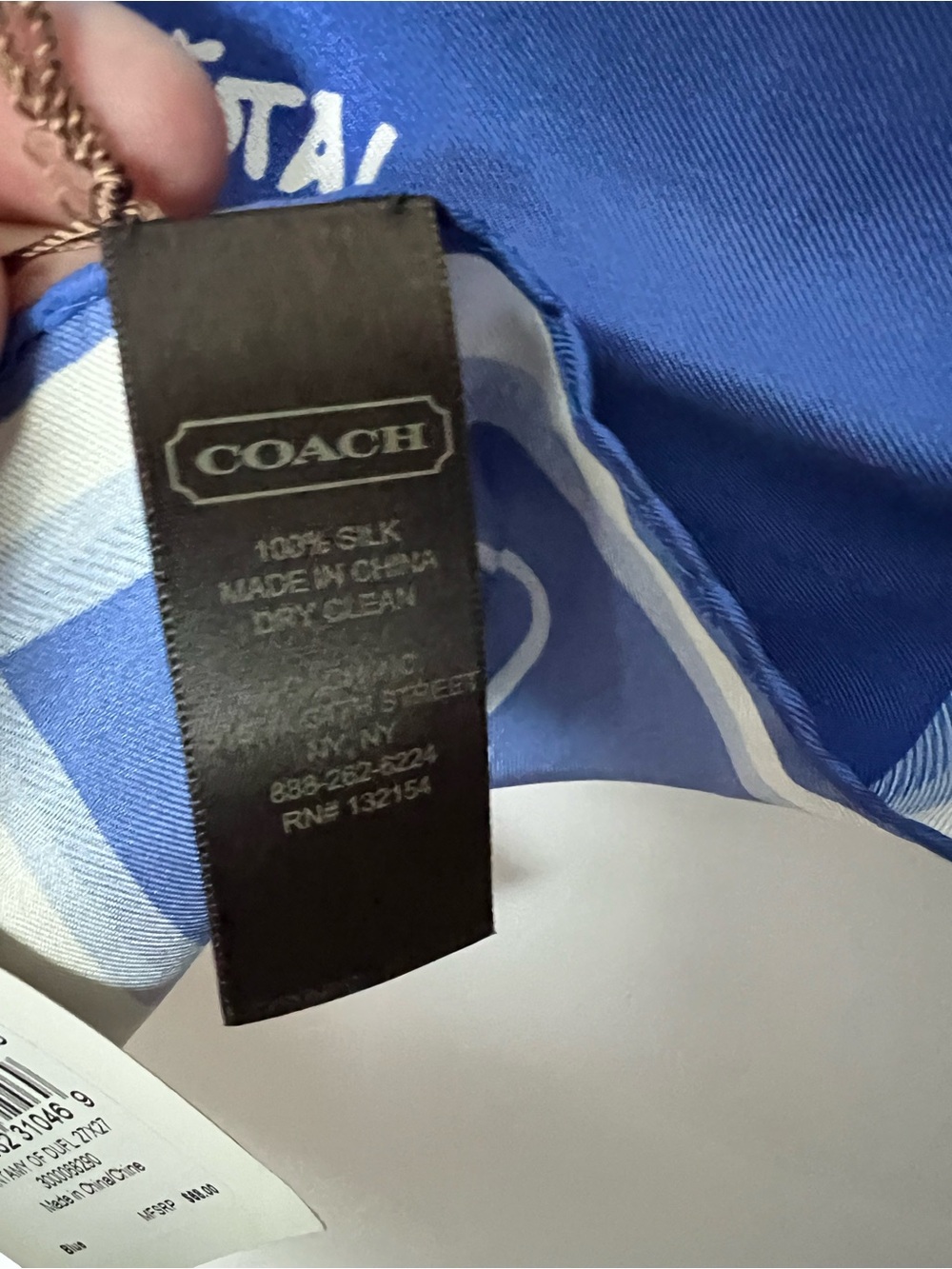 NWT Coach Anatomy of a Duffle Sack Square Silk Scarf Blue & White style 83064 - Picture 6 of 13